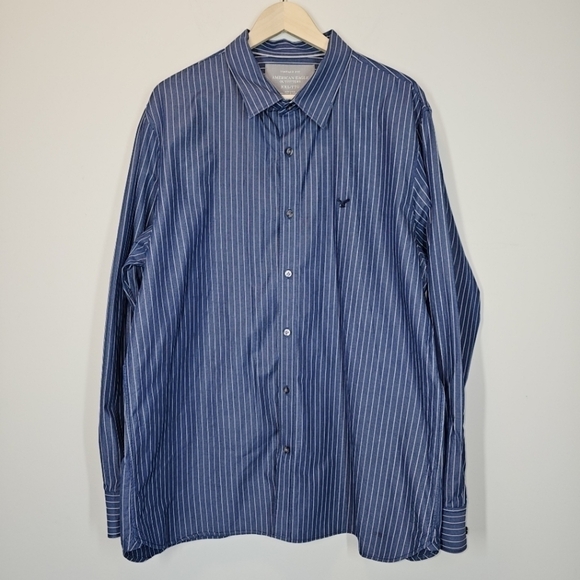 American‎ Eagle Outfitters Men's Vintage Fit Blue Stripe Button Dress Shirt XXL - Picture 1 of 8
